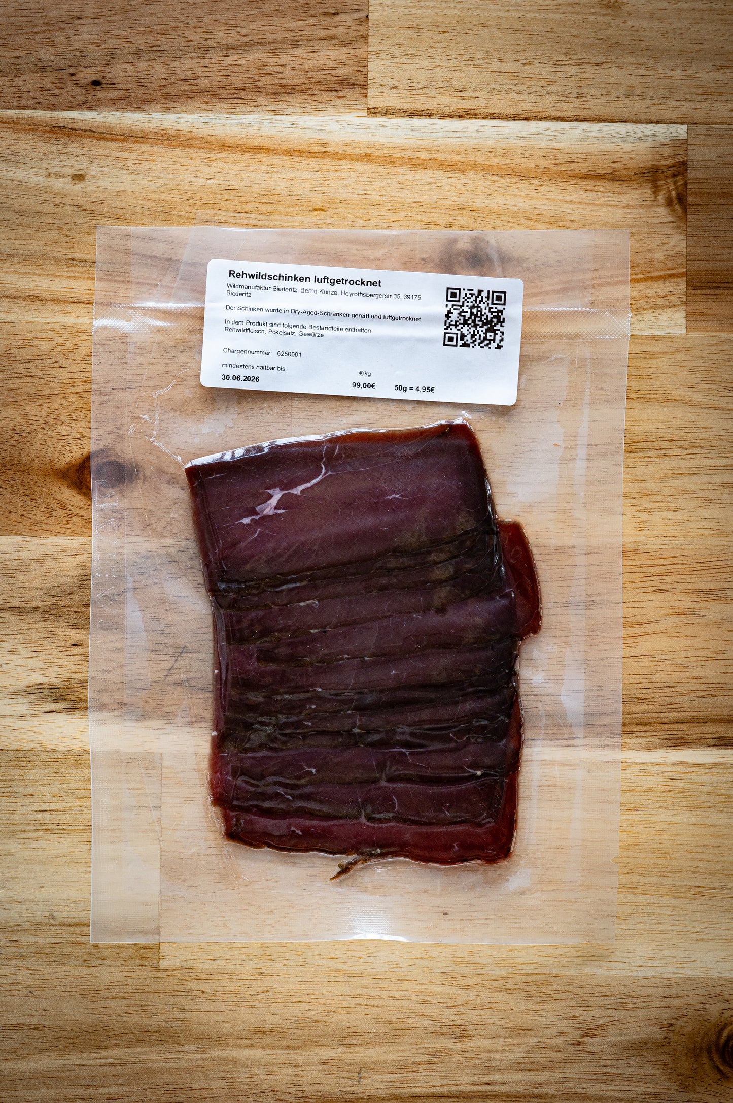 Rehwild-Schinken luftgetrocknet NEU